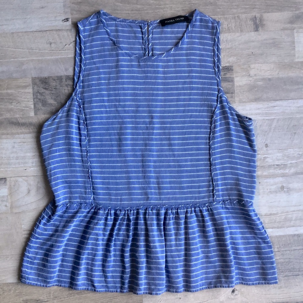 Ivanka Trump Womens Tank Top Blue Size Large Striped Embroidered